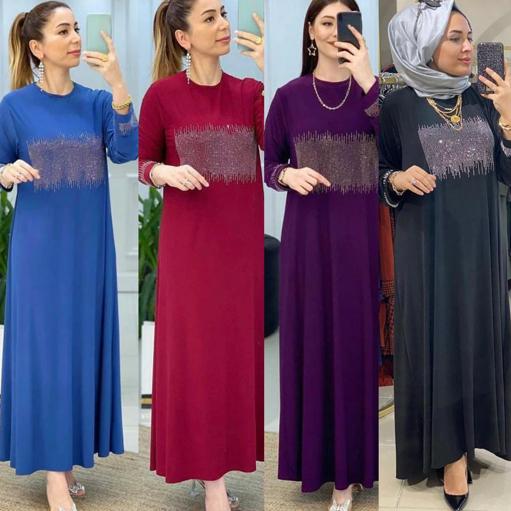 

2021 Dubai Abayas For Women 2021 Modest Dress Moroccan Djellaba Long Sleeve Muslim Kaftan Islamic Clothing Kimono Turkish Boubou