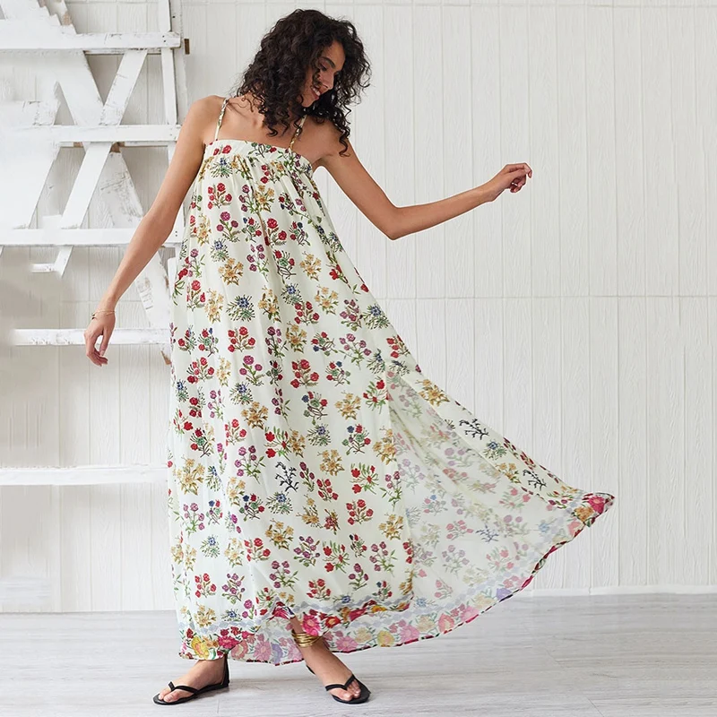 Floral Print Dress Camisole Beach Dress Women's Holiday Backless Long Dress Casual Maxi Dress
Floral Print Dress Camisole Beach Dress Women's Holiday Backless Long Dress Casual Maxi Dress