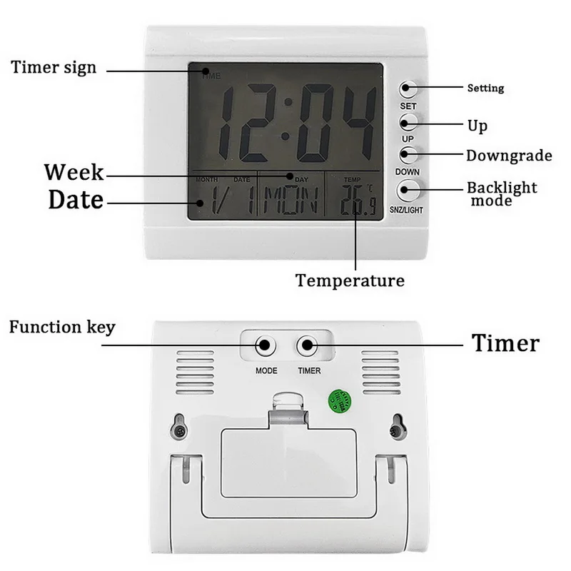 Desktop Alarm Clock with Calendar Snooze Large LED Display Digital for Home Office Travel Table Kids Electronic Clocks | Дом и сад