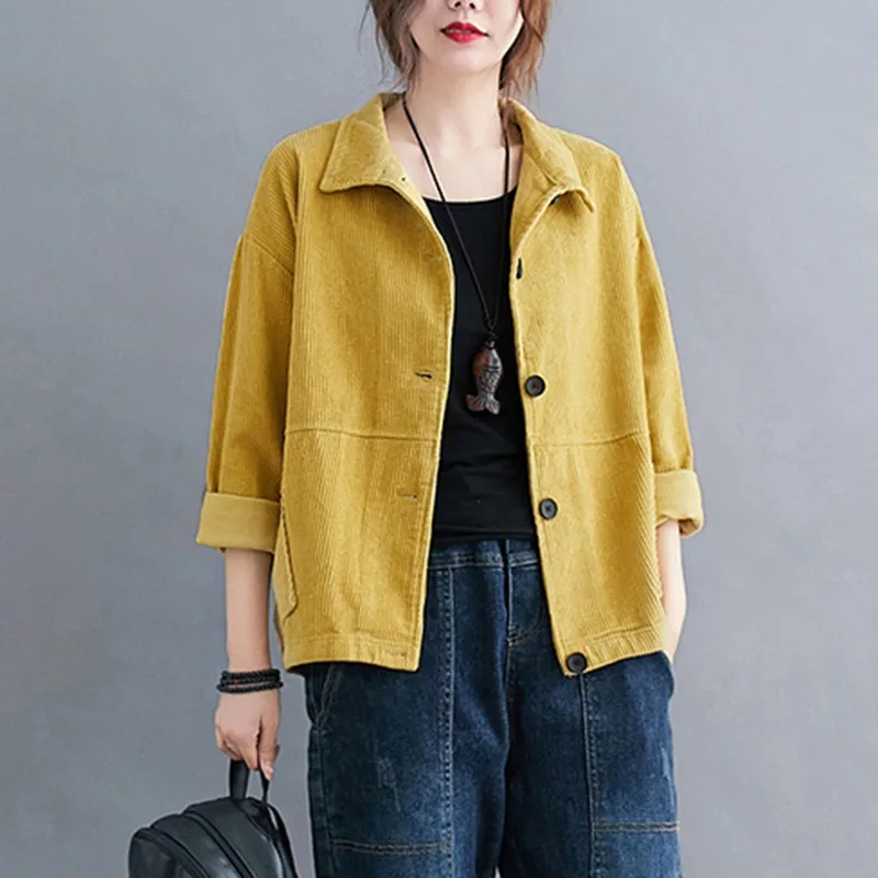 Corduroy casual jacket 2021 spring and autumn new art style retro solid color loose comfortable coat women
Corduroy casual jacket 2021 spring and autumn new art style retro solid color loose comfortable coat women