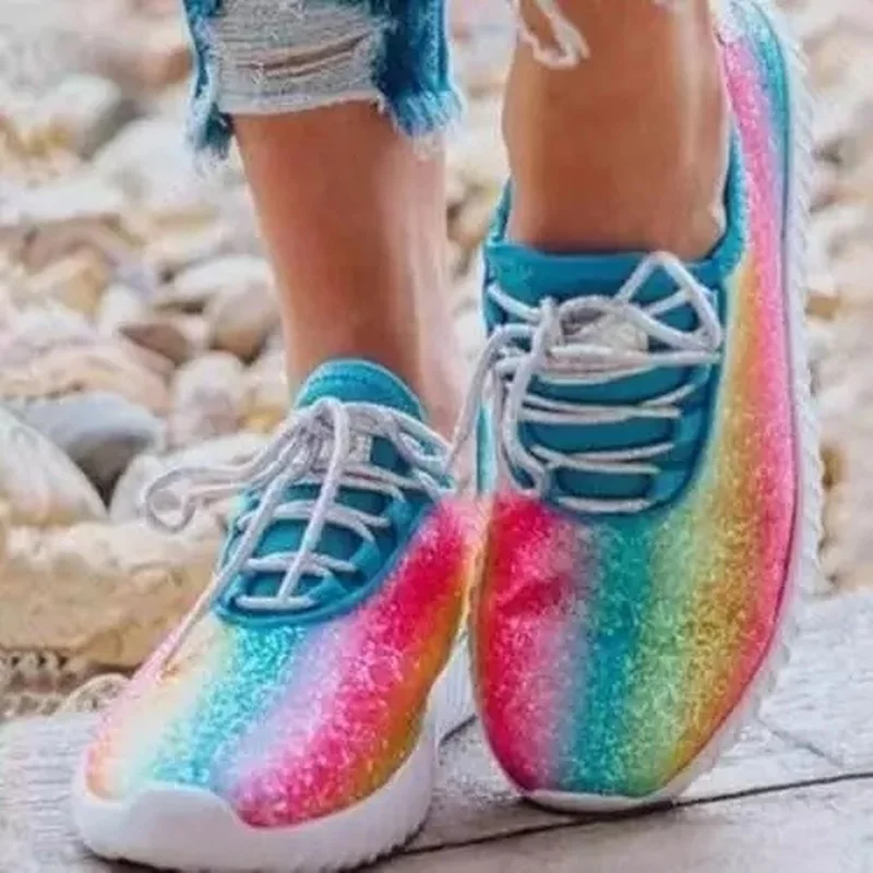 Ins Trend Fashion Women Sneakers Bling Colorful Multi Rainbow Flat Heel Light Weight Lace Up Non Slip Casual Ladies Shoes Female
Ins Trend Fashion Women Sneakers Bling Colorful Multi Rainbow Flat Heel Light Weight Lace Up Non Slip Casual Ladies Shoes Female