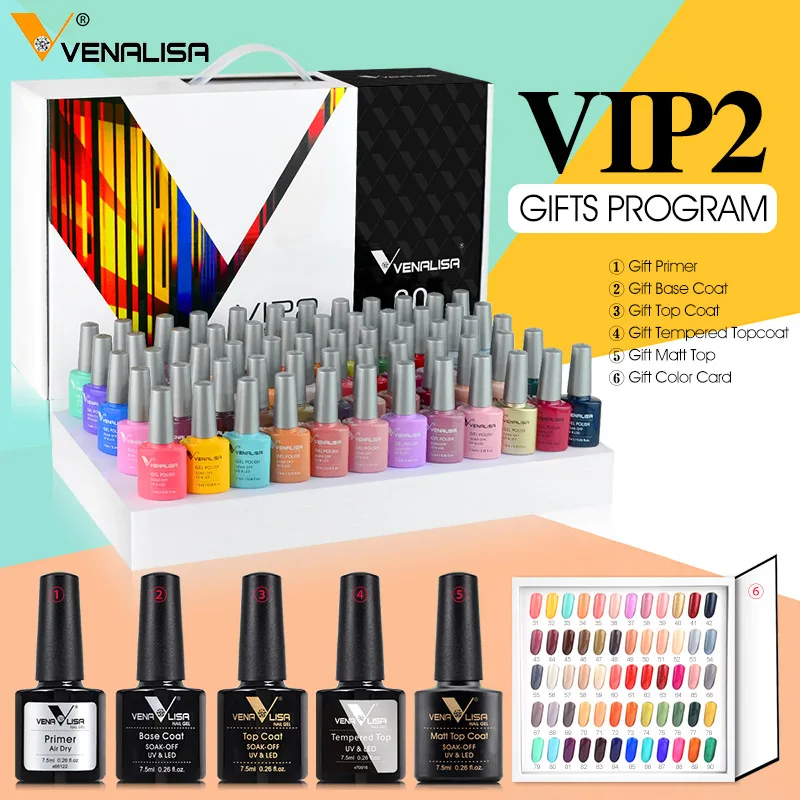 VENALISA VIP Kits 7.5ML Nail Gel Polish Soak Off UV LED Nail Art Color Palette Gel Varnish Base Diamond Top Coat 62pcs/lot Gel
VENALISA VIP Kits 7.5ML Nail Gel Polish Soak Off UV LED Nail Art Color Palette Gel Varnish Base Diamond Top Coat 62pcs/lot Gel