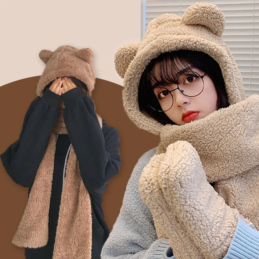 New Cute Bear Ear Hat Scarf Glove Suit Winter Female Novelty Hat Warm Casual Plush Hat Casual Solid Color Fleece Girl Kawaii Acc
New Cute Bear Ear Hat Scarf Glove Suit Winter Female Novelty Hat Warm Casual Plush Hat Casual Solid Color Fleece Girl Kawaii Acc