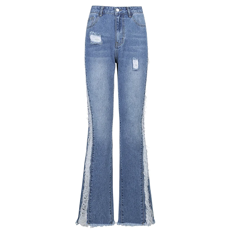Weekeep Blue Side Hollow Out Fashion Flare Pants High Waisted Vintage Jeans Slim Female Harajuku Denim Pants Trousers Aesthetic 
Weekeep Blue Side Hollow Out Fashion Flare Pants High Waisted Vintage Jeans Slim Female Harajuku Denim Pants Trousers Aesthetic