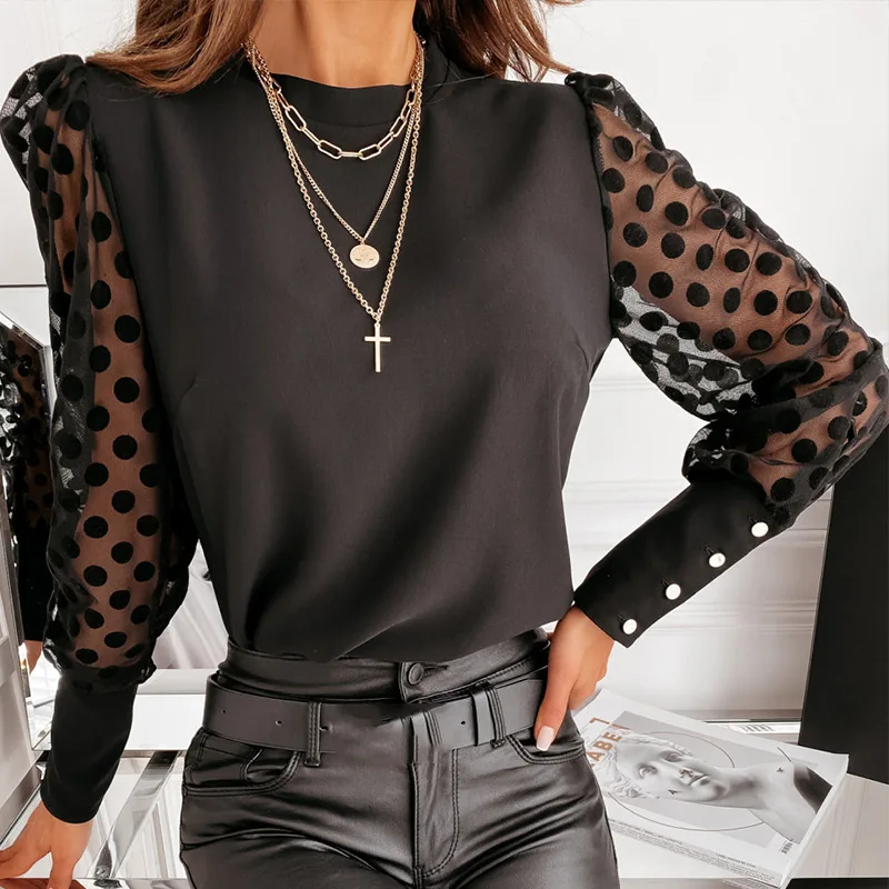 Polka Dot Mesh Lace Patchwork Women's Blouse Shirt 2021 Spring O-Neck Casual blouse Women Long Sleeve Fashion Feamle Tops Cloths
Polka Dot Mesh Lace Patchwork Women's Blouse Shirt 2021 Spring O-Neck Casual blouse Women Long Sleeve Fashion Feamle Tops Cloths