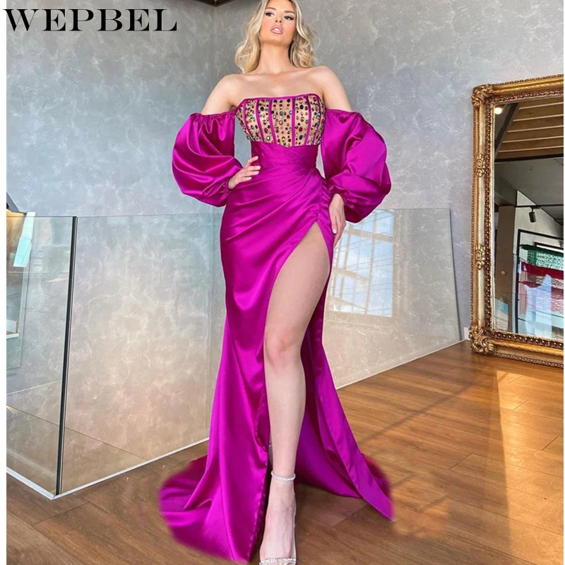 WEPBEL Women's Elegant Satin Host Party Evening Dress Ladies Sexy Off Shoulder Long Puff Sleeve High Waist Slit Prom Gown
WEPBEL Women's Elegant Satin Host Party Evening Dress Ladies Sexy Off Shoulder Long Puff Sleeve High Waist Slit Prom Gown