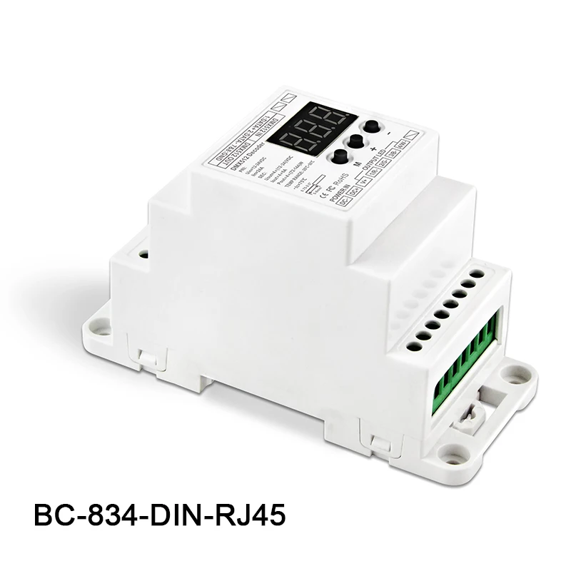 BC 834 DIN RJ45 DC12 24V вход 6А * 4CH выход din рейка постоянное напряжение DMX512/1990 Декодер