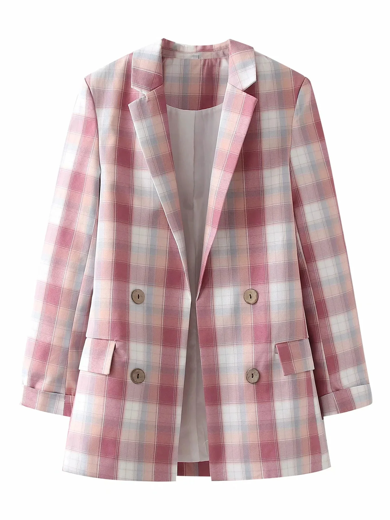 2021 autumn new product European and American women's double-breasted pink plaid blazer
2021 autumn new product European and American women's double-breasted pink plaid blazer