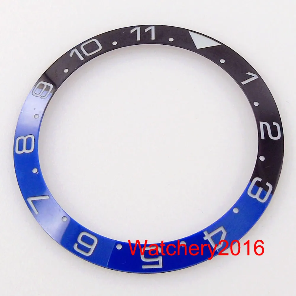 

New Blue Black Watch Ceramic Bezel Insert 38mm*30.6mm Slope Engraved Marks Fit GMT/SUB Case Replace Bezel