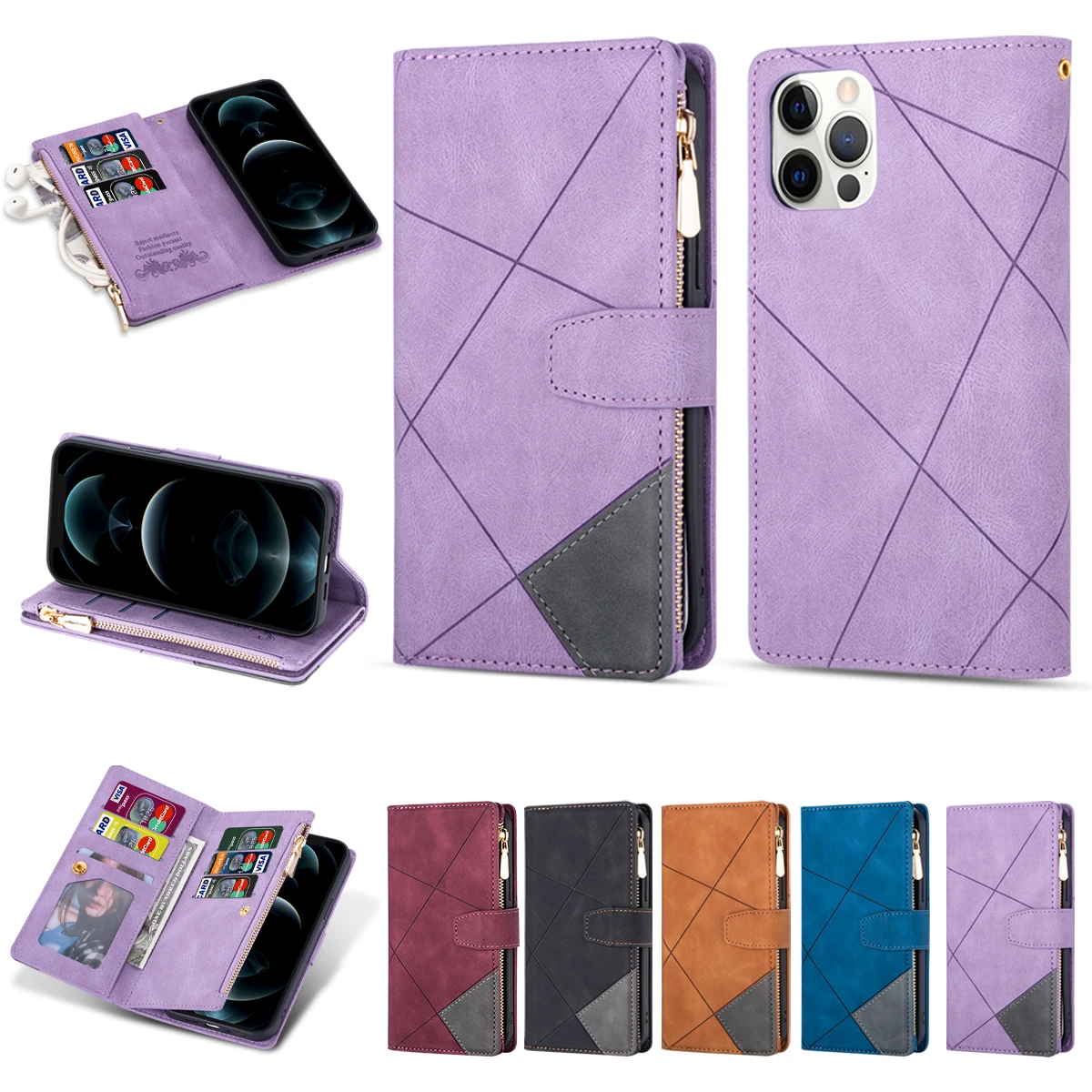 Fashion Geometric Leather Phone Case for iPhone 13 Pro Max 12 Mini 11 XR XS SE 2020 8 7 Plus Multi-Card Slot Zipper Wallet Cover
Fashion Geometric Leather Phone Case for iPhone 13 Pro Max 12 Mini 11 XR XS SE 2020 8 7 Plus Multi-Card Slot Zipper Wallet Cover