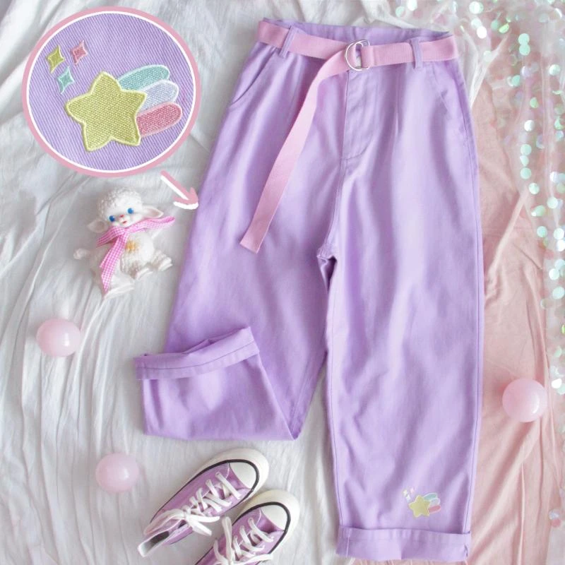 Japanese High Waist Cute Casual Purple Jeans Korean Kawaii Girls Wide Leg Trousers Harajuku Cartoon Embroidery Denim Pants Women
Japanese High Waist Cute Casual Purple Jeans Korean Kawaii Girls Wide Leg Trousers Harajuku Cartoon Embroidery Denim Pants Women