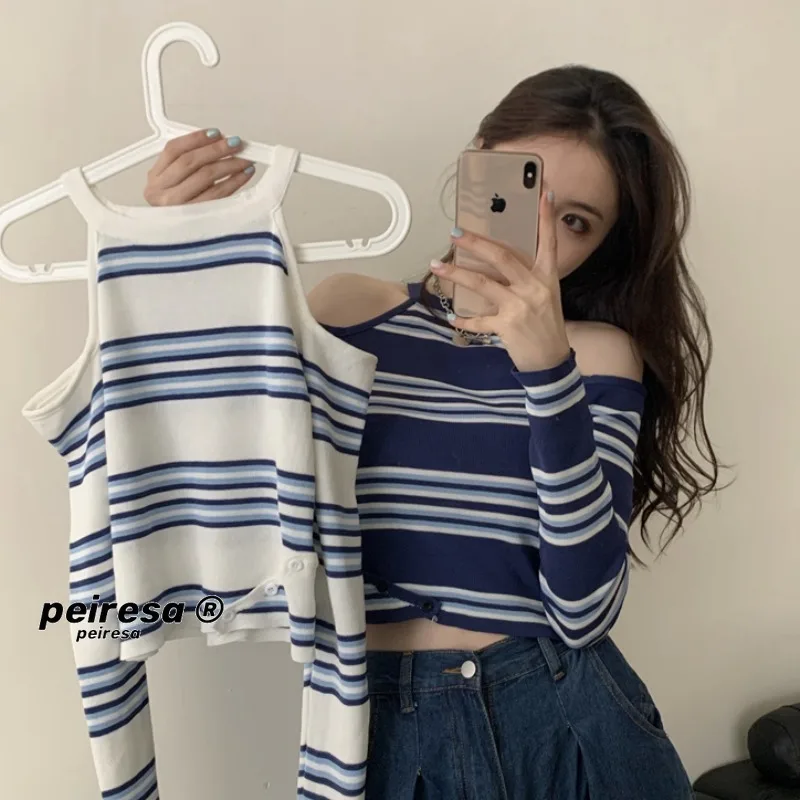 Women's Sweater New Knitwear Net Halter Off-the-Shoulder Striped Long Sleeve Inner Wear Bottoming Shirt Top Contrast Sweater
Women's Sweater New Knitwear Net Halter Off-the-Shoulder Striped Long Sleeve Inner Wear Bottoming Shirt Top Contrast Sweater