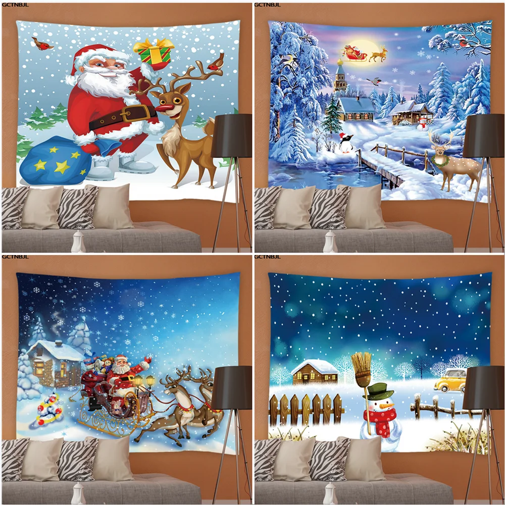 

Christmas Wall Hanging Tapestry Santa Claus Elk Snowman Living Room Cartoons Tapestries Hippie Bedroom Background Decor Blanket