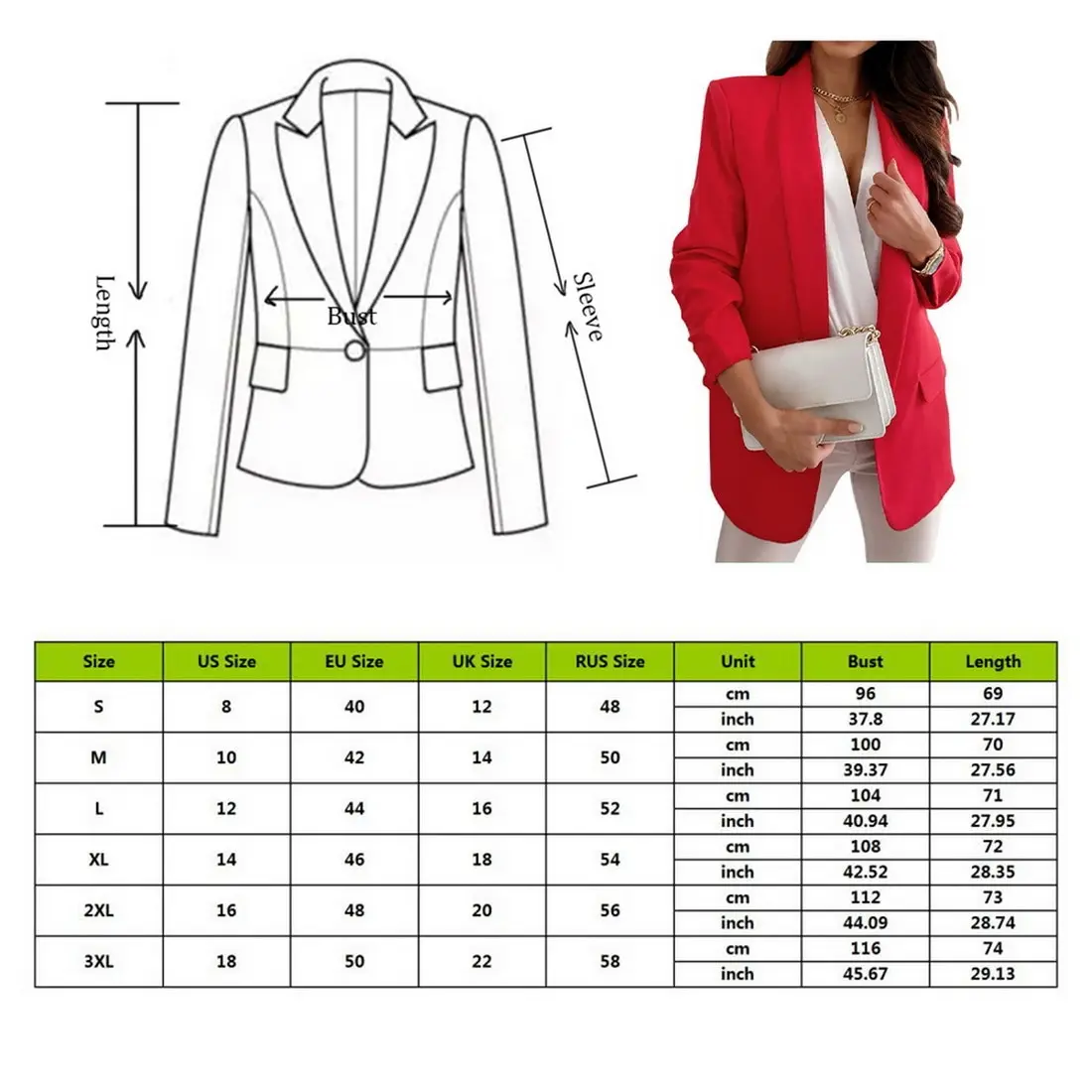 Womens Ladies Long Sleeve Blazer Suit Coat Office Work Jacket Suit Double-breasted Oversized Fashion Solid Color Blazer
Womens Ladies Long Sleeve Blazer Suit Coat Office Work Jacket Suit Double-breasted Oversized Fashion Solid Color Blazer