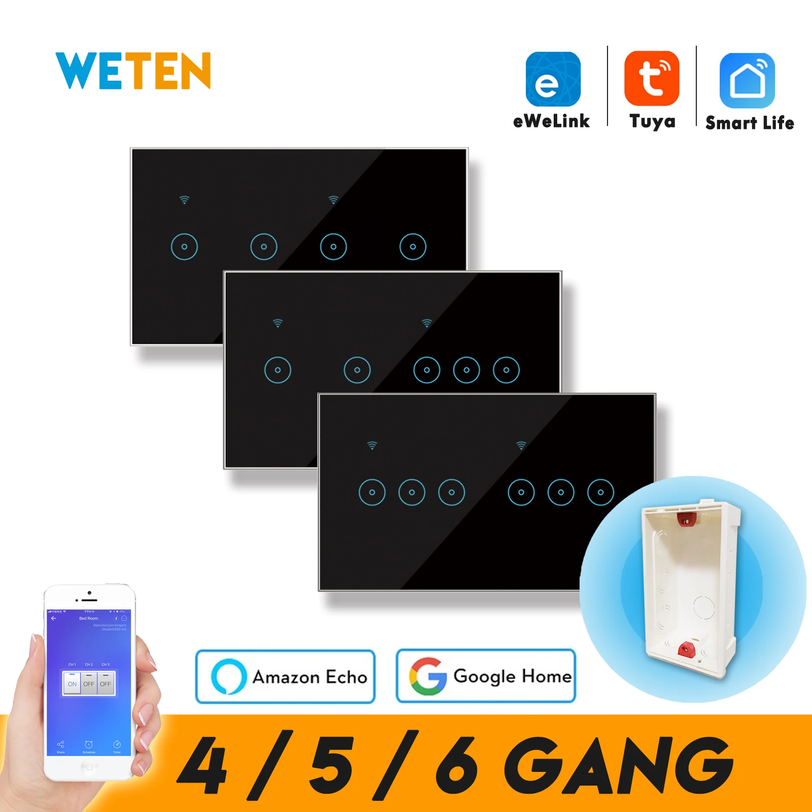 Tuya Smart Life eWeLink Smart Wifi SWitch 4 5 6 Gang Wall Touch Light Switch 220V 110V EU US, Work with Alexa Google Home
Tuya Smart Life eWeLink Smart Wifi SWitch 4 5 6 Gang Wall Touch Light Switch 220V 110V EU US, Work with Alexa Google Home