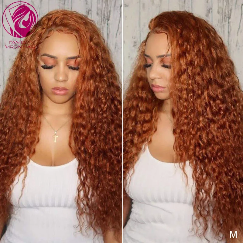 

Kinky Curly Lace Front Wig Auburn Ginger Color Human Hair Frontal Wigs for Women 13x4/13x6 Brazilian Remy Hair Glueless 150%