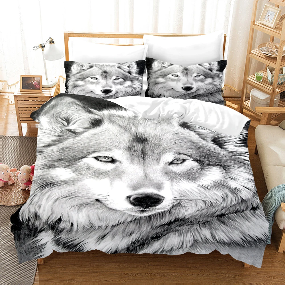 

Luxury Grey Wolf Bedding Set Adults Boys Wolves Animal Duvet Cover Bed Sets King Queen Size Cool Bedclothes Decor Home