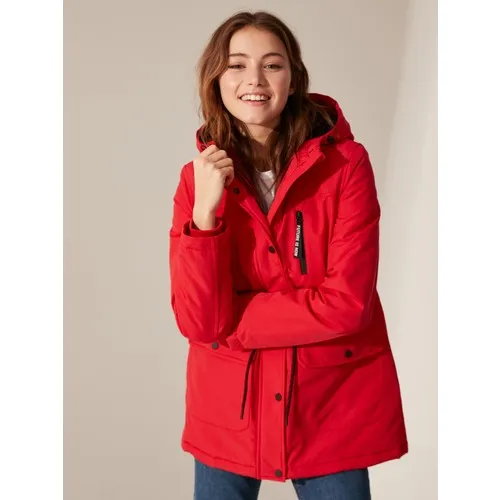 

Женские пальто с капюшоном Lc Waikiki, красного цвета, с двумя карманами, для ежедневного использования пуховик женский 2020 зима куртка женская з...