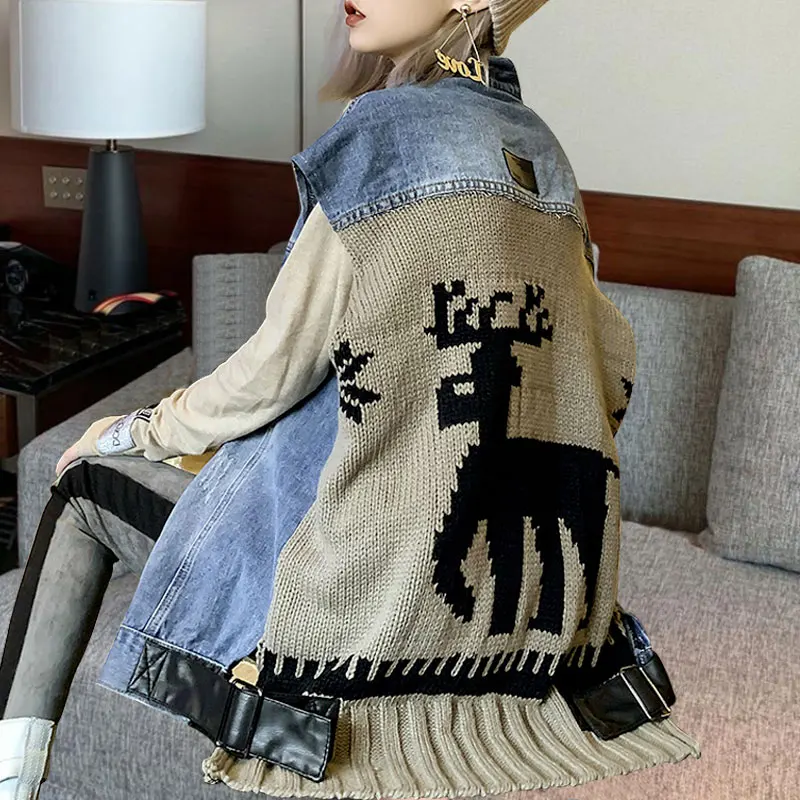 Spring and Autumn Knit Splicing Denim Vest Loose Street Style Denim Sleeveless Vest Jackets
Spring and Autumn Knit Splicing Denim Vest Loose Street Style Denim Sleeveless Vest Jackets