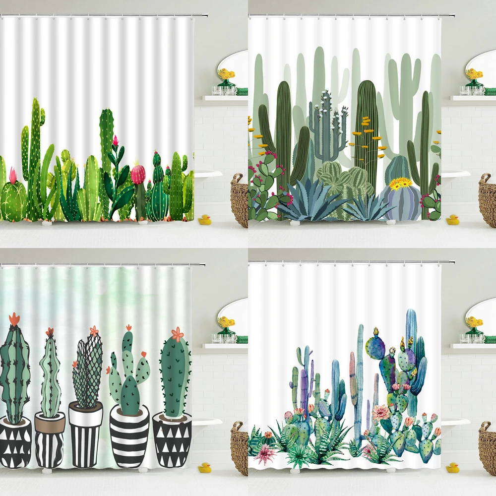 

Cactus Shower Curtains Waterproof Polyester Fabric Shower Curtains Tropical Plants Bathroom Screen Curtain Home Decor 180X180cm