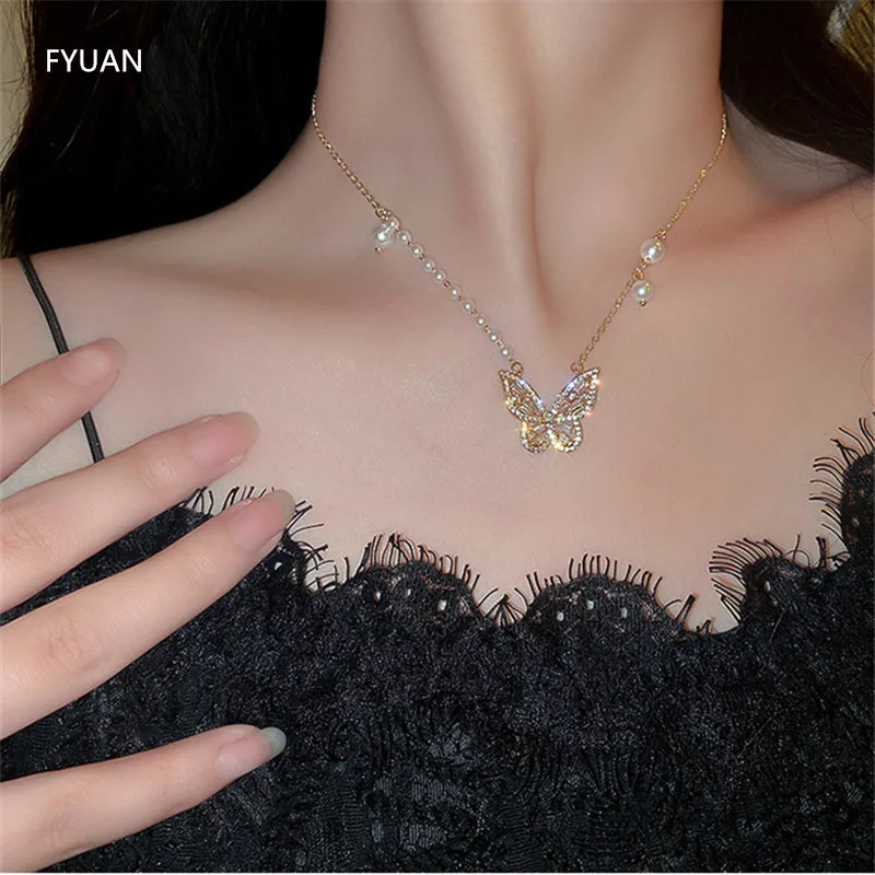 FYUAN Beautiful Butterfly Crystal Choker Necklaces for Women Clavicle Chain Pearl Necklaces Wedding Banquet Jewelry 
FYUAN Beautiful Butterfly Crystal Choker Necklaces for Women Clavicle Chain Pearl Necklaces Wedding Banquet Jewelry