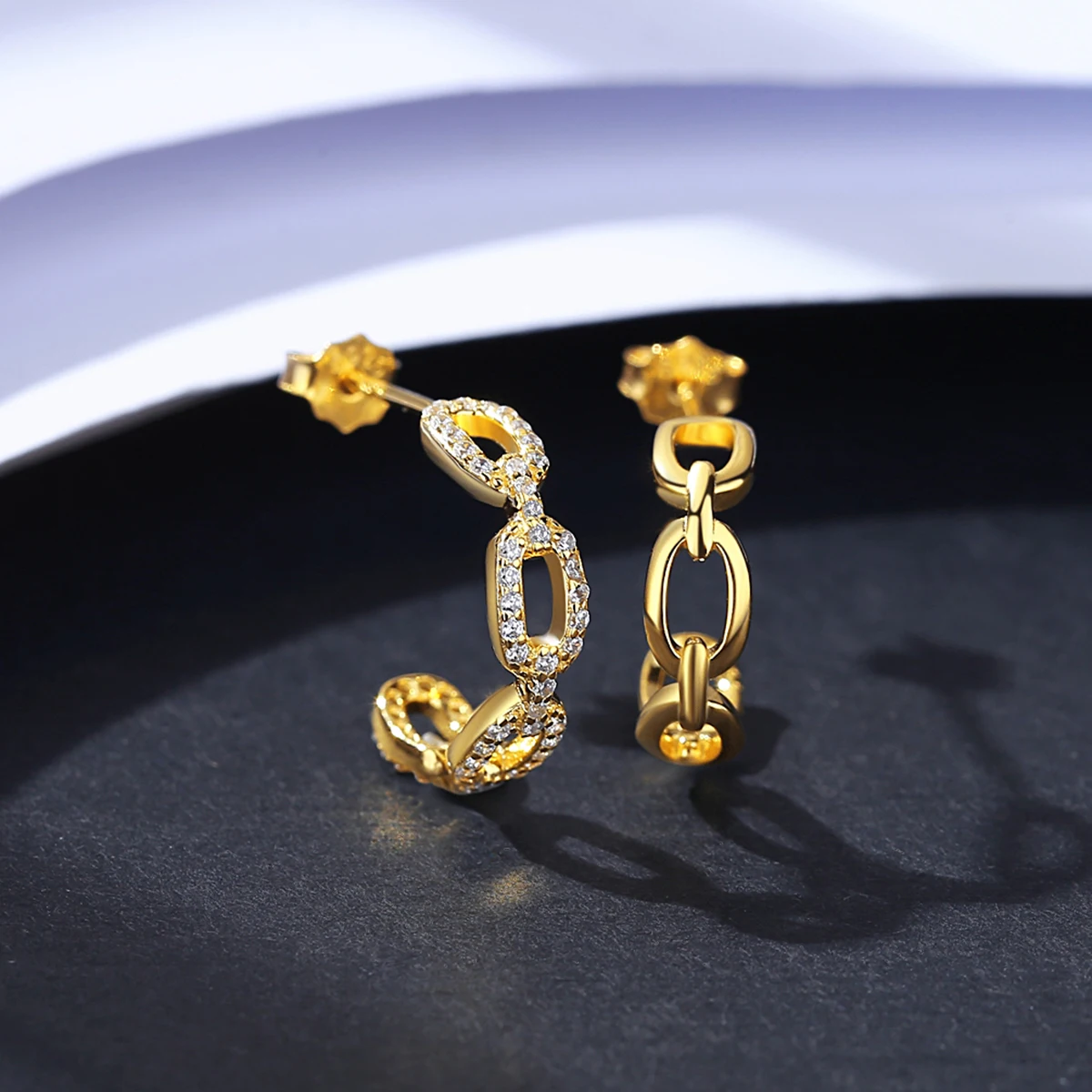 

CZCITY Golden Chain Hollow CZ Hoop Earrings for Women Fine Jewelry 925 Sterling Silver Cuff Huggies Boucle D'Oreille Femme Gifts