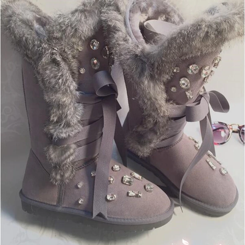 Зимние европейские кожаные стразы на ремешках с кроличьим мехом, снежные ботинки, женские ботинки на шнуровке, хлопковая обувь 
Зимние европейские кожаные стразы на ремешках с кроличьим мехом, снежные ботинки, женские ботинки на шнуровке, хлопковая обувь