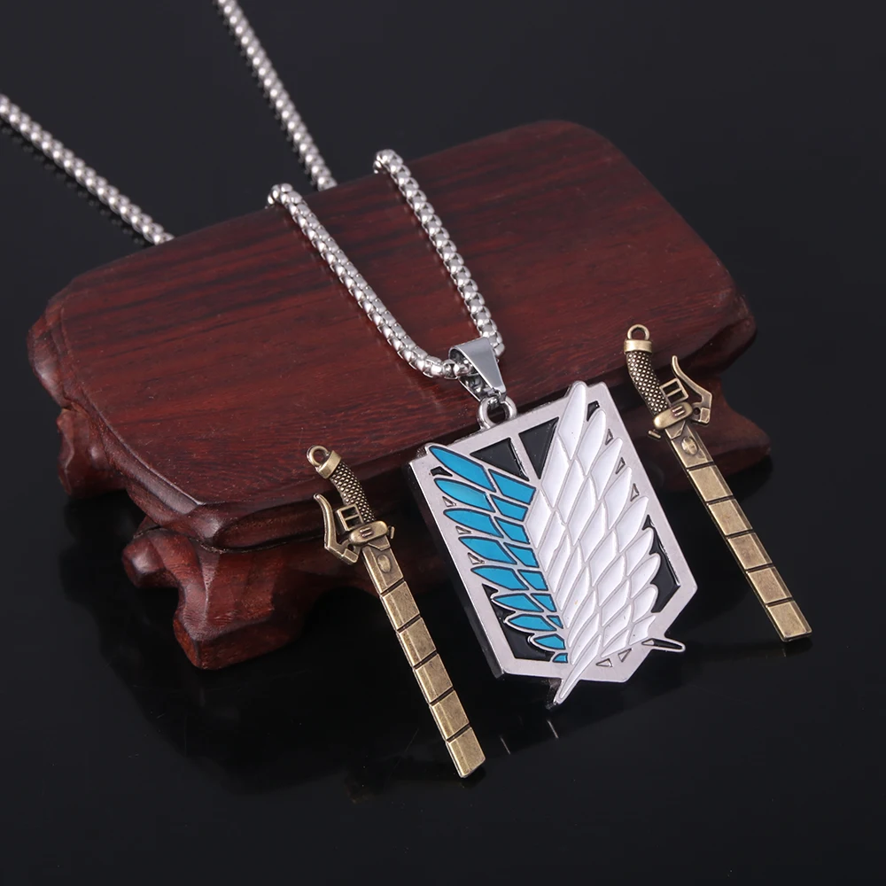 

Attack on Titan Anime Necklace Wings of Freedom Shingeki No Kyojin Survey Sword Punk Necklace Pendant for Women Men Jewelry