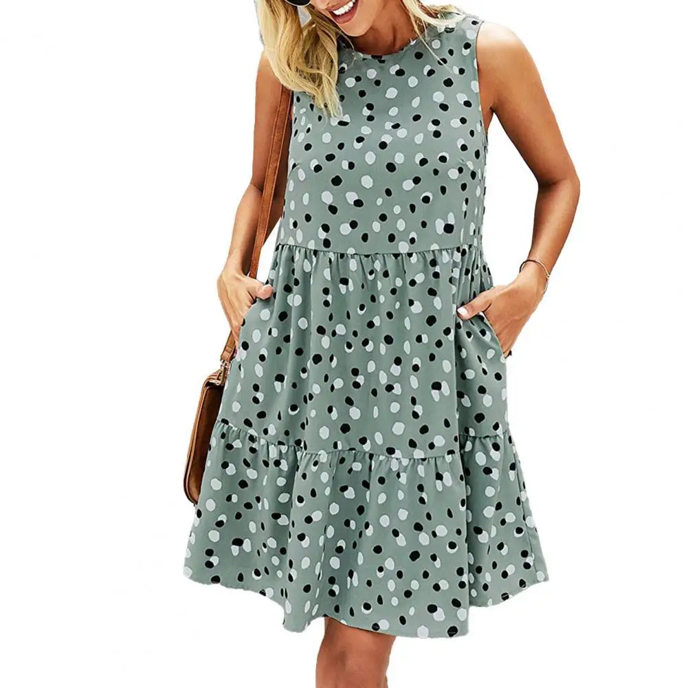 Summer Women Dot Print Sleeveless O-Neck A Line Loose T Shirt Dress with Pocket Casual Tanks Tops Mini Dresses Sundress Vestidos
Summer Women Dot Print Sleeveless O-Neck A Line Loose T Shirt Dress with Pocket Casual Tanks Tops Mini Dresses Sundress Vestidos