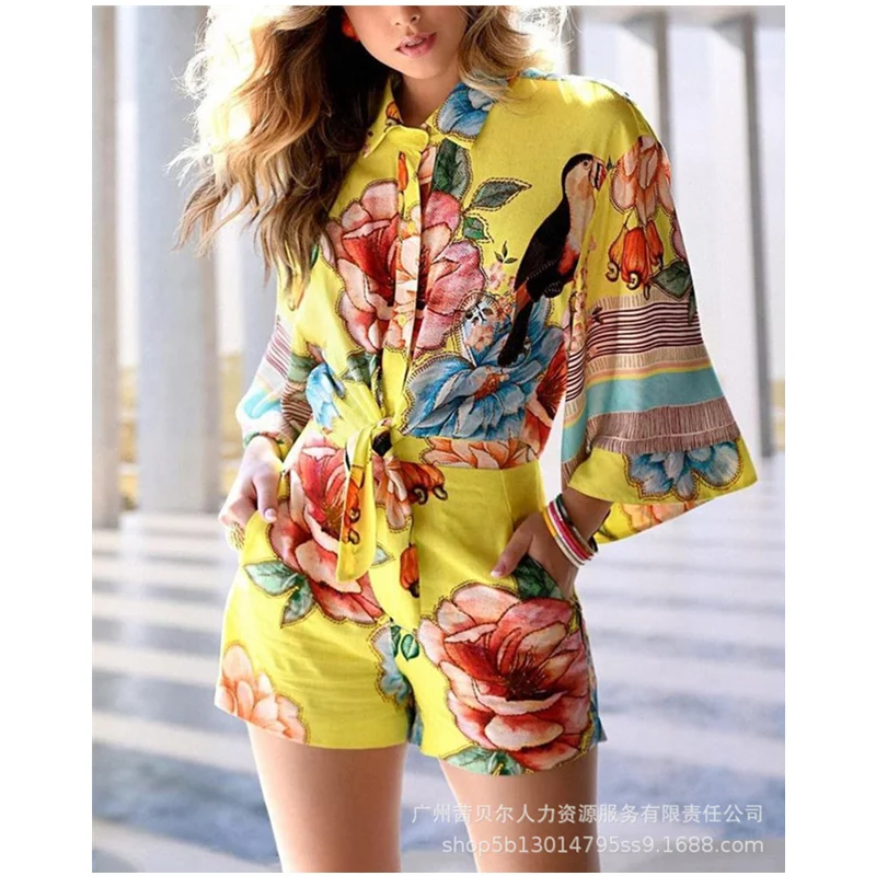 WEPBEL Women's Elegant Floral Print Playsuit Ladies Casual Fashion 3/4 Sleeve Turn Down Collar Single Breasted Lace Up Romper
WEPBEL Women's Elegant Floral Print Playsuit Ladies Casual Fashion 3/4 Sleeve Turn Down Collar Single Breasted Lace Up Romper