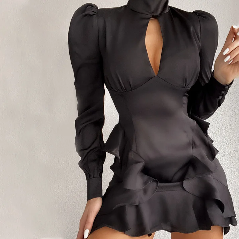 Elegant Satin Sexy Cut-Out Mini Dress Autumn Winter Christmas Ruffles Club Party Long Sleeve Women's Dresses Solid Black Green
Elegant Satin Sexy Cut-Out Mini Dress Autumn Winter Christmas Ruffles Club Party Long Sleeve Women's Dresses Solid Black Green