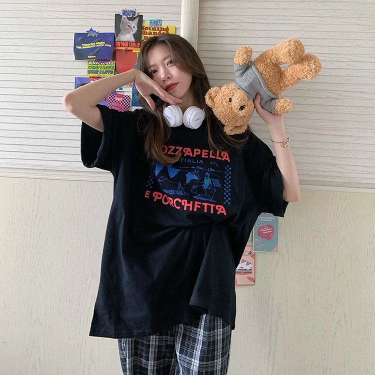 YTX170 Letter print top summer 2021 new Korean version loose and thin round neck T-shirt women
YTX170 Letter print top summer 2021 new Korean version loose and thin round neck T-shirt women