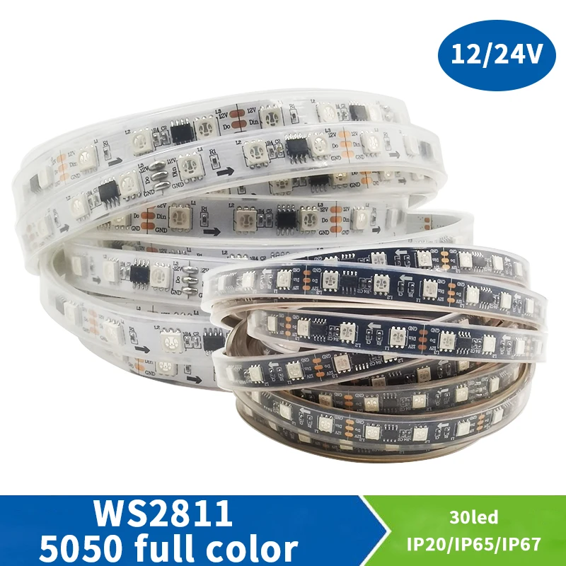 5M WS2811 RGB LED waterproof light strip 5050 SMD addressable 30 LED external 1 IC control 3 LED bright ordinary 12V 24V
5M WS2811 RGB LED waterproof light strip 5050 SMD addressable 30 LED external 1 IC control 3 LED bright ordinary 12V 24V