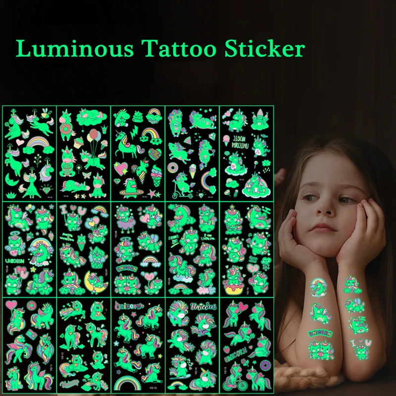 Luminous Tattoo Face Temporary Tattoos Glow Unicorn Dinosaur Mermaid Face Sticker Child Cute Tattoo Sticker Body Tattoo for Kids
Luminous Tattoo Face Temporary Tattoos Glow Unicorn Dinosaur Mermaid Face Sticker Child Cute Tattoo Sticker Body Tattoo for Kids