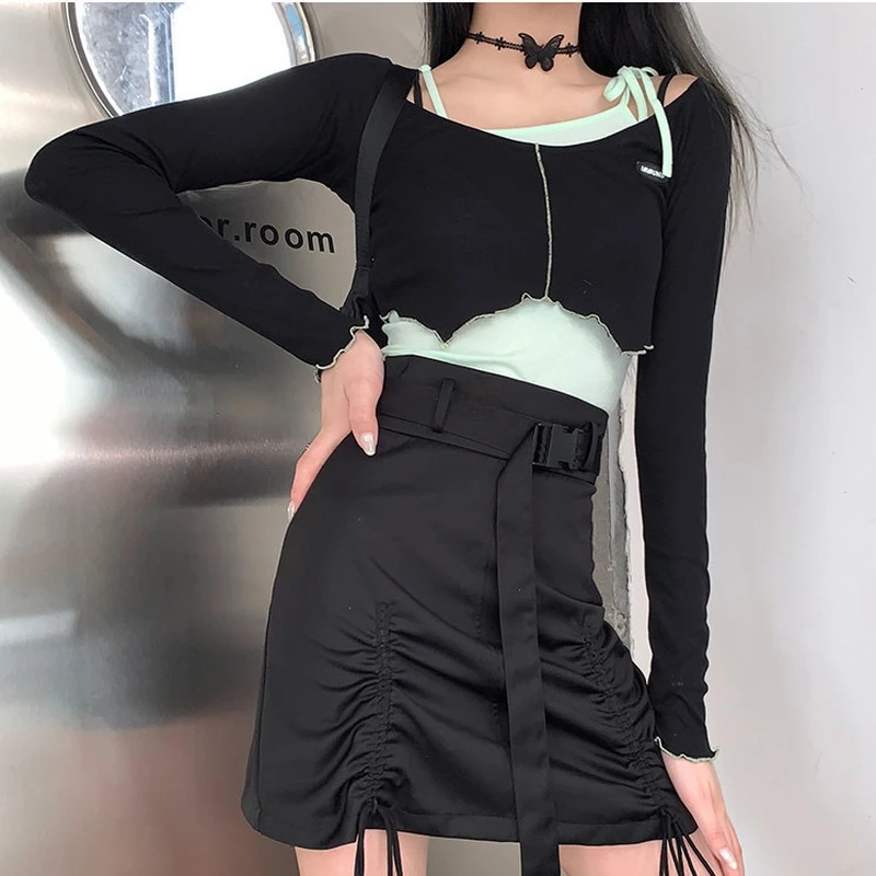 HOUZHOU Sexy Black Mini Skirts Women Goth Dark High-waisted Shirring Lace-up Wrap Skirt Summer Harajuku E Girl Streetwear Alt
HOUZHOU Sexy Black Mini Skirts Women Goth Dark High-waisted Shirring Lace-up Wrap Skirt Summer Harajuku E Girl Streetwear Alt