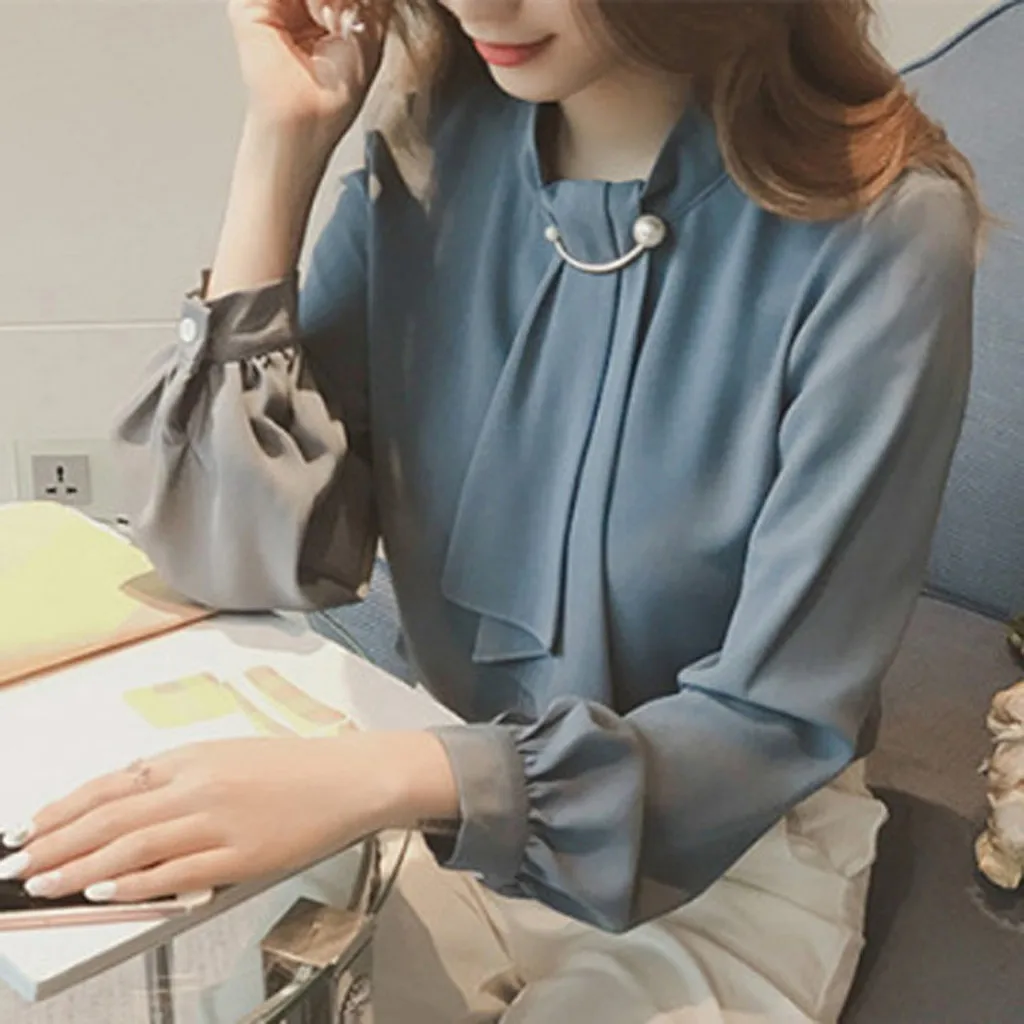 Fashion Long Lantern Sleeve Women Shirts Chiffon O-Neck Casual Top Blouses Casual Tie Solid Tee Shirt Tops Female Clothes 2020
Fashion Long Lantern Sleeve Women Shirts Chiffon O-Neck Casual Top Blouses Casual Tie Solid Tee Shirt Tops Female Clothes 2020