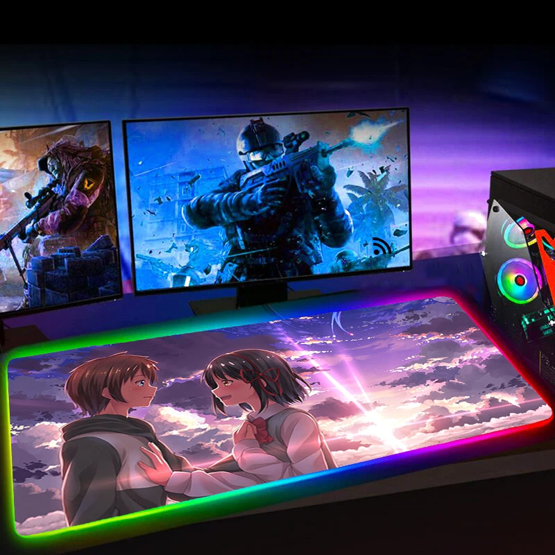 

RGB 90X30 Mouse Pad Gaming Your Name Mause Pad 60X30 Mousepad Keyboard Mat Deskmat Rubber No-slip with Backlit Cartoon Mausepad