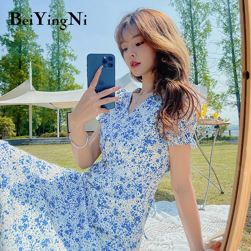 Beiyingni Korean Summer Fashion V-neck All-match Loose Slim Dresses Female Floral Printed Dress Womens Simple Casual Vestidos OL 
Beiyingni Korean Summer Fashion V-neck All-match Loose Slim Dresses Female Floral Printed Dress Womens Simple Casual Vestidos OL