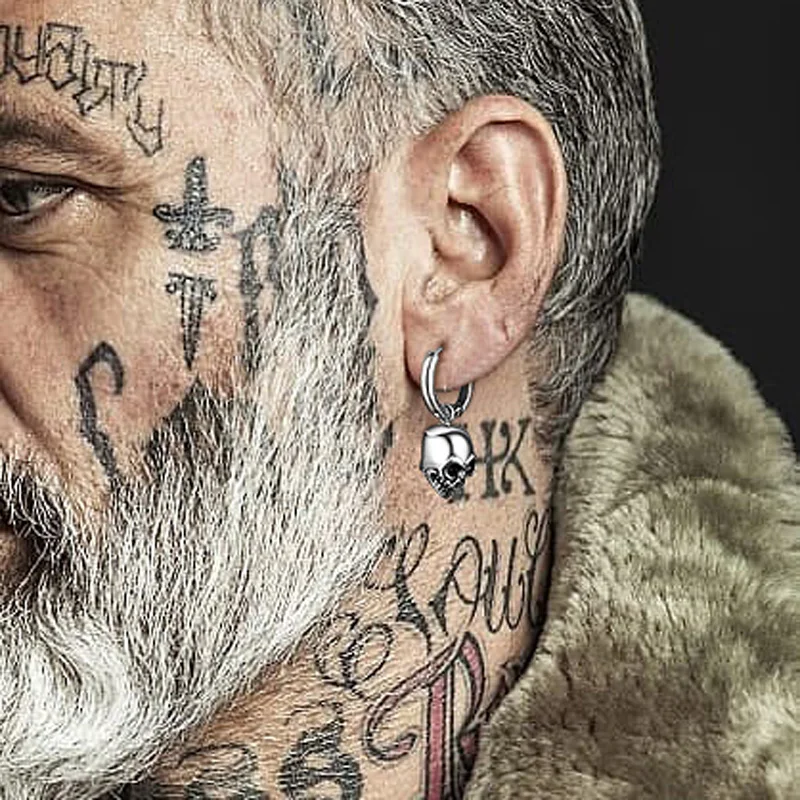 Men Earring ,Stainless Steel Hoop Skull Eearring, Available as a Single Earring or a Pair of Punk Hoops Earrings 
Men Earring ,Stainless Steel Hoop Skull Eearring, Available as a Single Earring or a Pair of Punk Hoops Earrings