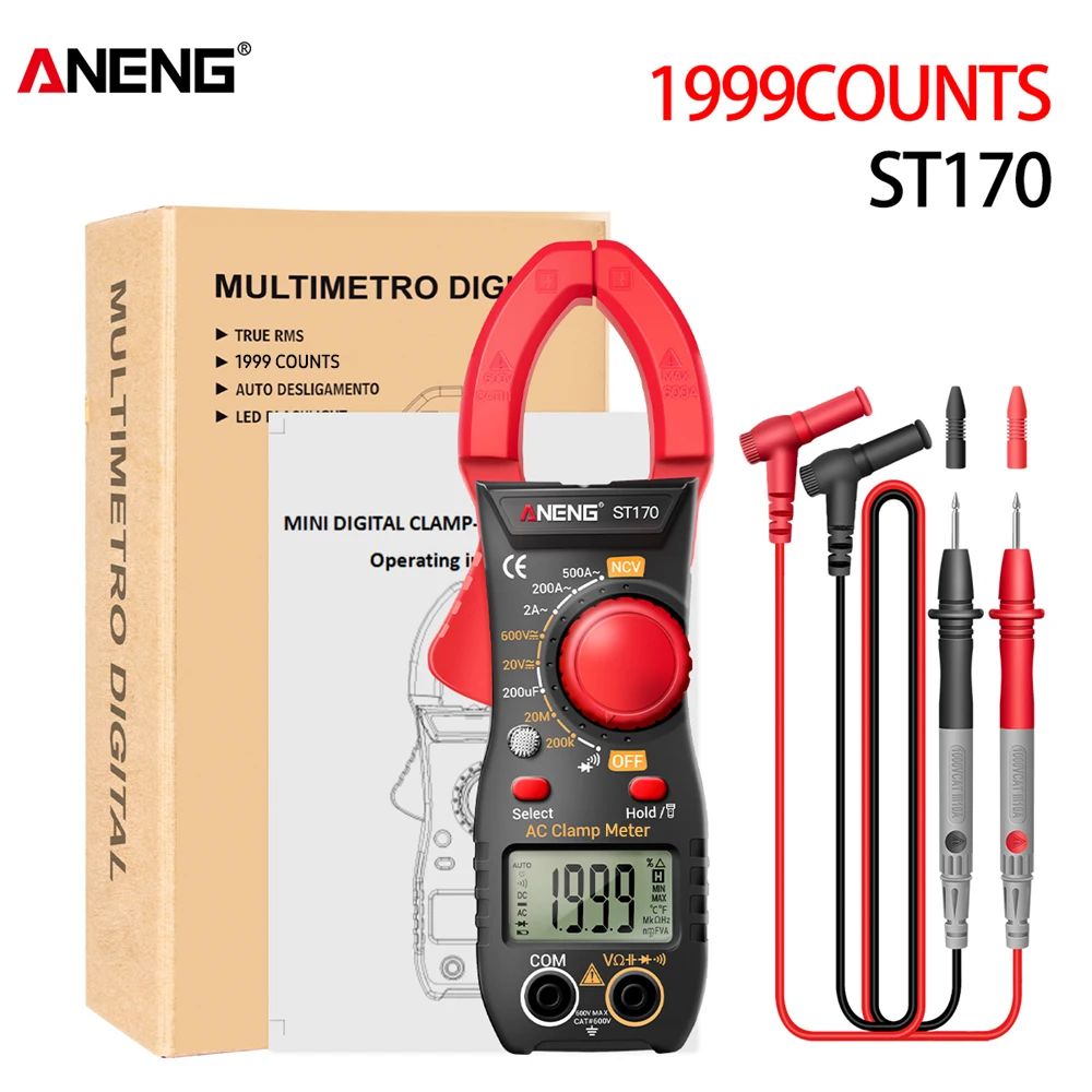 ANENG ST170 Smart Clamp Meter 1999 Counts Auto-ranging Digital Multimeter LCD Screen AC DC Voltage Tester LED Flashlight
ANENG ST170 Smart Clamp Meter 1999 Counts Auto-ranging Digital Multimeter LCD Screen AC DC Voltage Tester LED Flashlight