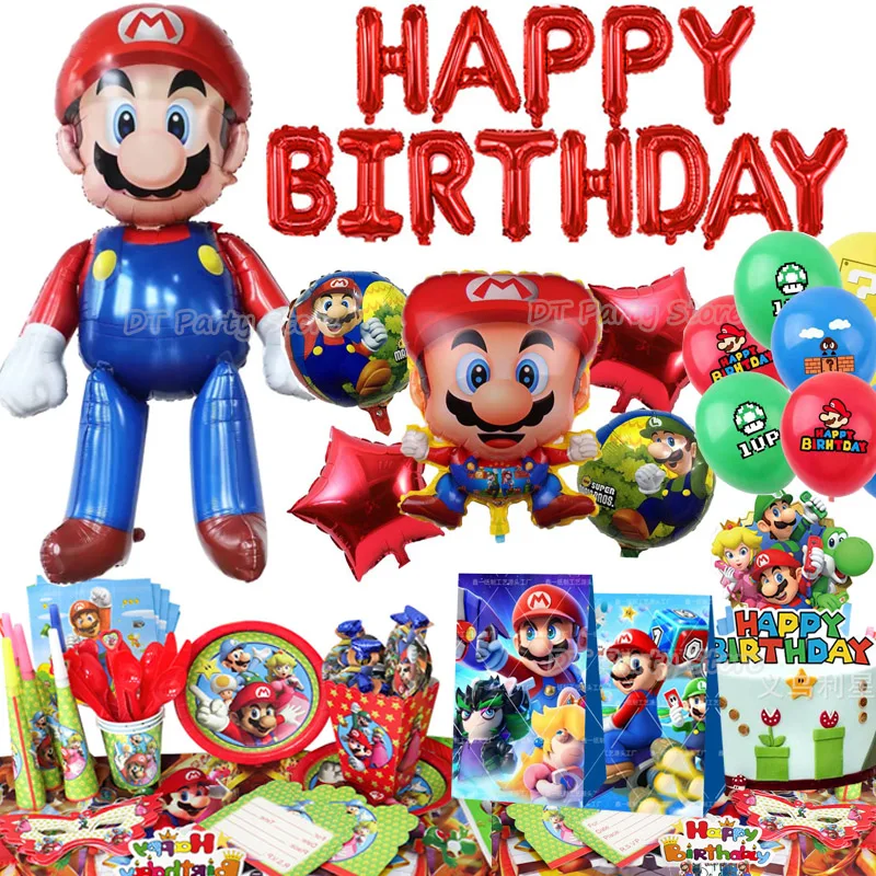 

3D воздушный шар «Марио», украшение для дня рождения, шары для вечерние, наборы одноразовой посуды для будущей мамы, товары для дня рождения