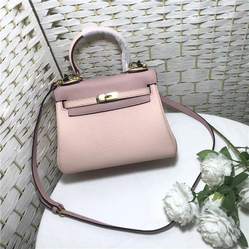 

Leather women's bag, lychee grain, head layer, cowhide, color powder, taro purple hand bill of lading Shoulder