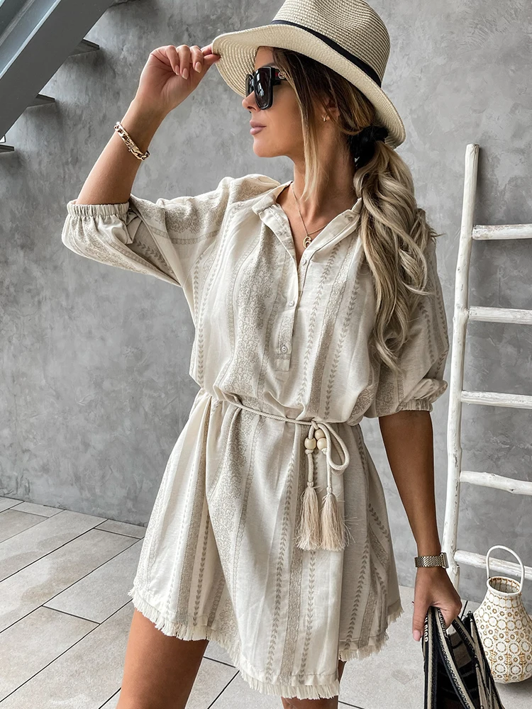 Fashion Half Sleeve Button Boho Mini Shirt Dress Women 2021 Summer Long Tops Casual Cotton Sundress Tassel Beach Dresses Robe
Fashion Half Sleeve Button Boho Mini Shirt Dress Women 2021 Summer Long Tops Casual Cotton Sundress Tassel Beach Dresses Robe