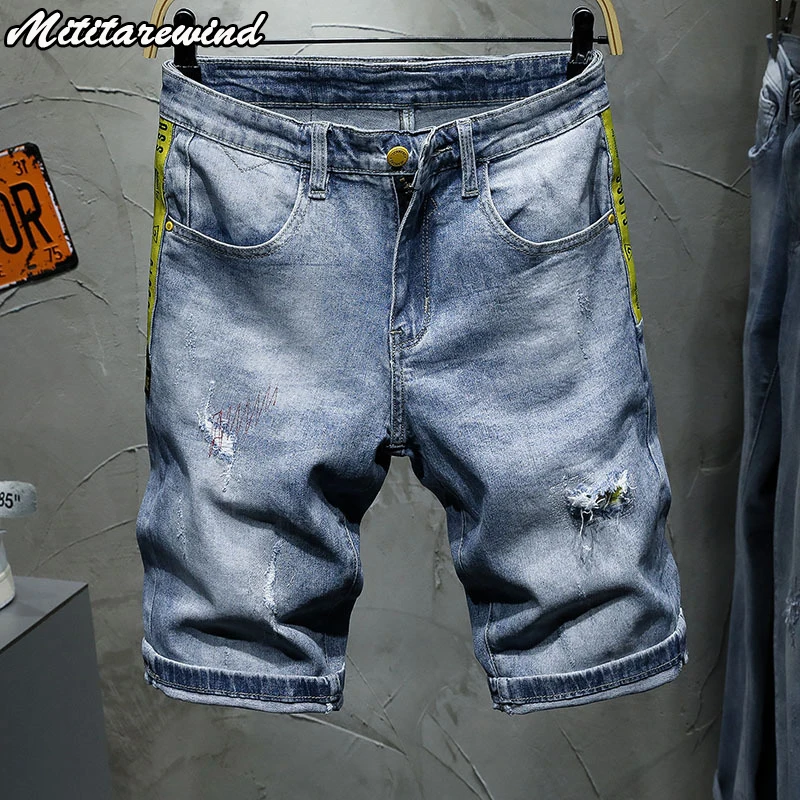 Summer Thin Denim Shorts Men Patchwork Color Knee Length Straight Streetwear Ripped Jeans Short Men Light Blue Korean Clothes
Summer Thin Denim Shorts Men Patchwork Color Knee Length Straight Streetwear Ripped Jeans Short Men Light Blue Korean Clothes