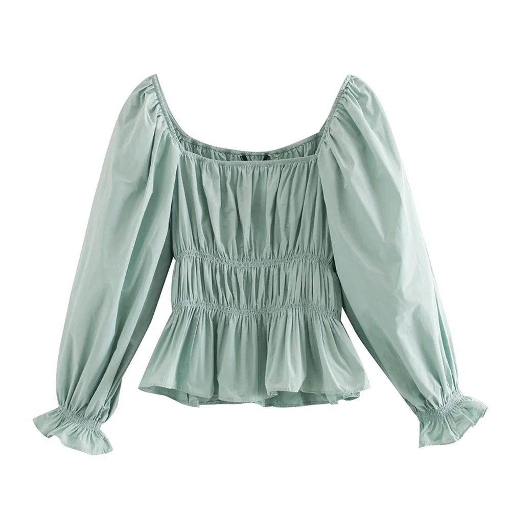 2021 New Spring Women's New Square Collar Leak Clavicle Lantern Long Sleeve Elastic Top Elastic Waist Design Slim Shirt 
2021 New Spring Women's New Square Collar Leak Clavicle Lantern Long Sleeve Elastic Top Elastic Waist Design Slim Shirt