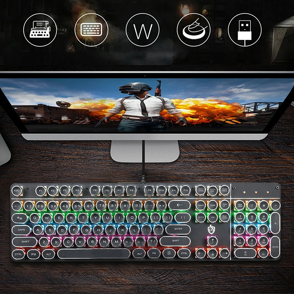 HJK900-5 Wired Mechanical Keyboard with 104 Keys Backlight Effect Plated Keyboard for pc Laptop OUTEMU Blue Switches keyboard
HJK900-5 Wired Mechanical Keyboard with 104 Keys Backlight Effect Plated Keyboard for pc Laptop OUTEMU Blue Switches keyboard