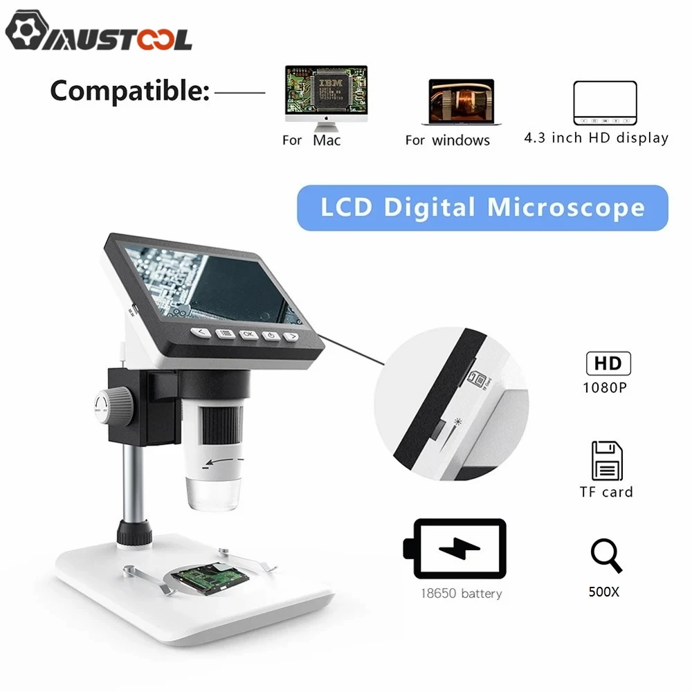 Цифровой микроскоп muтабурет G700, 4,3 дюйма, HD 1080P, 8 регулируемых светодиодов, с регулируемым кронштейном
Цифровой микроскоп muтабурет G700, 4,3 дюйма, HD 1080P, 8 регулируемых светодиодов, с регулируемым кронштейном