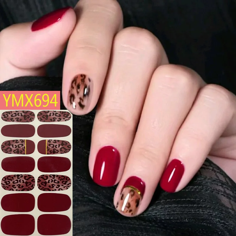 14tips Leopard Print Mixed Colors Nail Stickers Full Cover Strips DIY Fashion Self-Adhesive Tearable for Art Nails - купить по