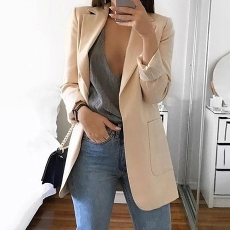 Women's Casual Mid Coat Lapel Slim Cardigan Outdoor Work Suit Jackets Open Front Coat Cloak Jackets Female Blusas Chaqueta Mujer
Women's Casual Mid Coat Lapel Slim Cardigan Outdoor Work Suit Jackets Open Front Coat Cloak Jackets Female Blusas Chaqueta Mujer