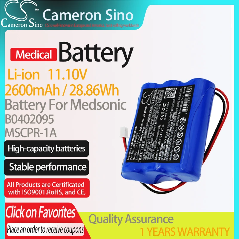 CameronSino Battery for Medsonic MSCPR-1A fits Medsonic B0402095 Medical Replacement battery 2600mAh/28.86Wh 11.10V Li-ion Blue
CameronSino Battery for Medsonic MSCPR-1A fits Medsonic B0402095 Medical Replacement battery 2600mAh/28.86Wh 11.10V Li-ion Blue